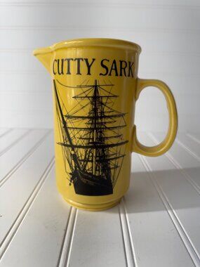Cutty Sark Scotch Whisky Yellow Ceramic Pitcher Ship Barware Vintage